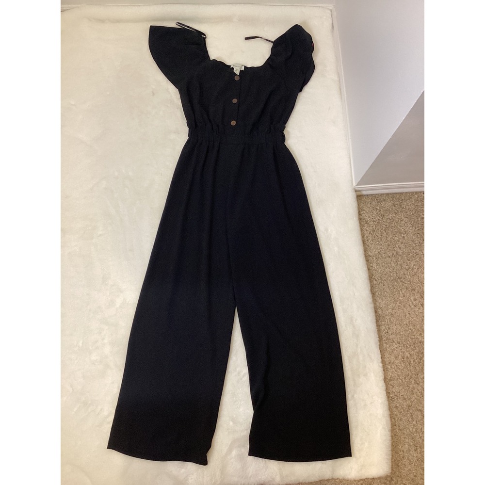Montclair Black Wide Leg Off‎ Shoulder Jumpsuit Elastic Waist